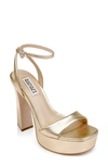 Badgley Mischka Caia Crystal Heart Platform Sandals In Gold