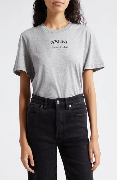 Ganni Organic Cotton Logo Graphic T-shirt In Paloma Melange