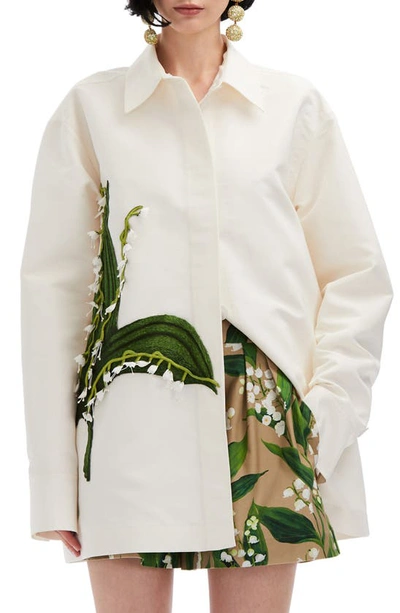 Oscar De La Renta Lily Of The Valley Shirt Jacket In White Multi