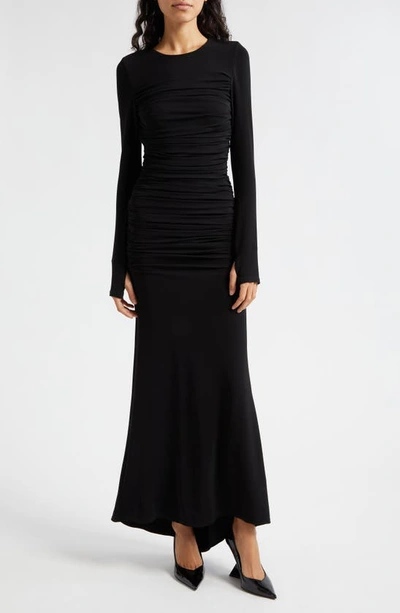 Alice And Olivia Katherina Long-sleeve Ruched Jersey Maxi Dress In Black