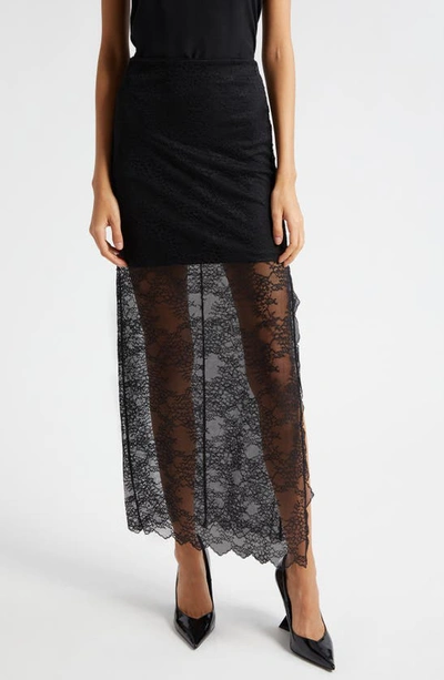 Alice And Olivia Iyanna Lace Midi Skirt In Black