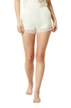 Etam Sentiment Lace Trim Satin Pajama Shorts In Ecru