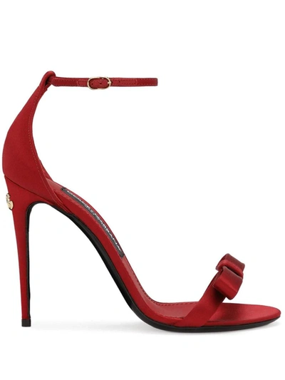 Dolce & Gabbana Keira 105mm Bow-detail Satin Sandals In Red