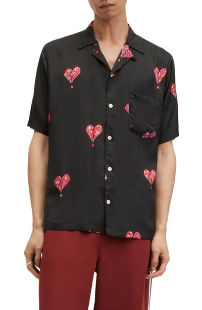 Allsaints Ikuma Break Up Relaxed Fit Shirt In Jet Black