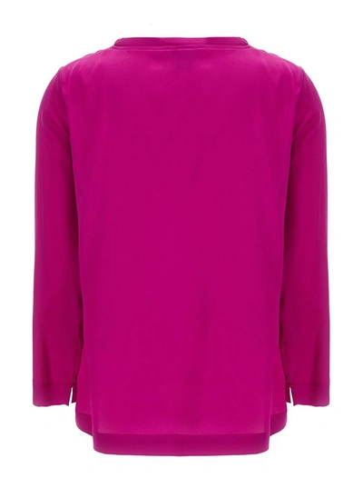Plain Round Neck Long Sleeves Blouse In Pink
