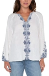 Liverpool Los Angeles Embroidered Double Gauze Top In Off Wht Bl Embr