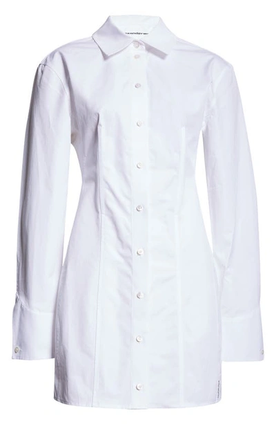 Alexander Wang Boned Long Sleeve Mini Shirtdress In White