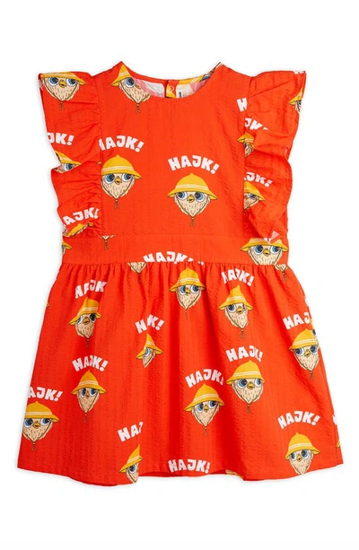 Mini Rodini Kids' Girls Red Organic Cotton Owl Dress