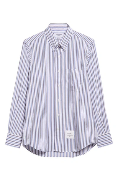 Thom Browne Long-sleeved Stripped Shirt In Navy