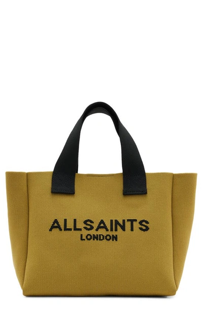 Allsaints Womens Sap Green Izzy Branded-logo Mini Knitted Tote Bag