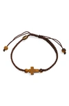 CAPUTO & CO TIGER'S-EYE CROSS MACRAME BRACELET