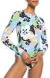 ROXY FLORAL LONG SLEEVE ONE-PIECE SWIMSUIT