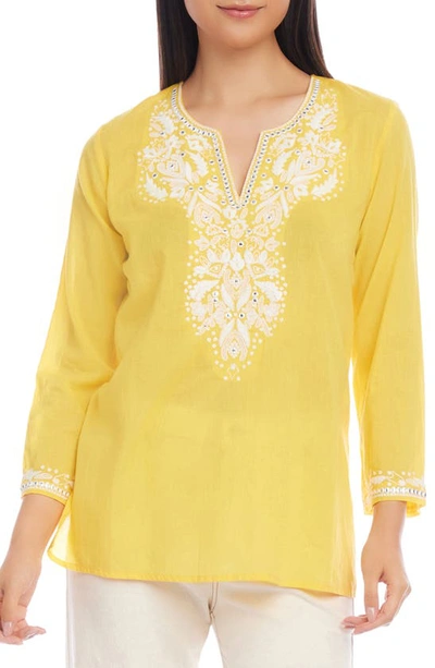 Karen Kane Petite Embroidered Tunic In Yellow