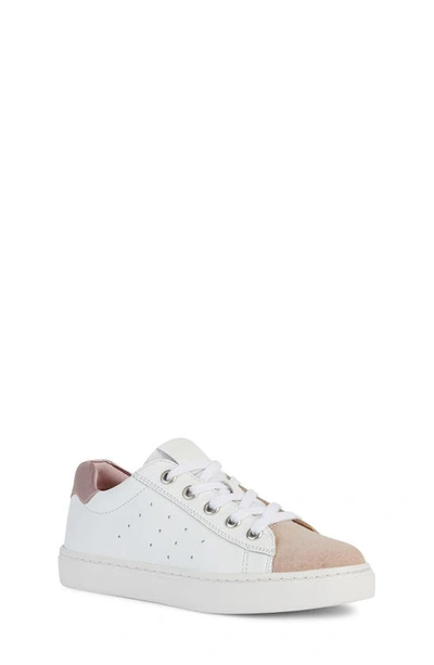 Geox Girl's Nashik Mixed Leather Sneakers, Toddler/kids In White/lt Rose