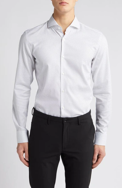 Hugo Boss Men's Slim-fit Shirt In Printed Oxford Stretch Cotton In White Blue