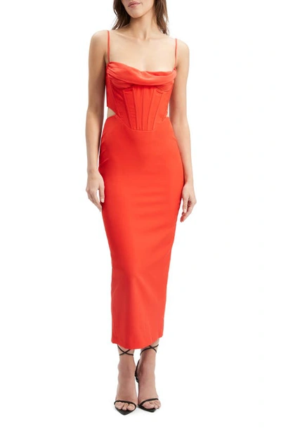 Bardot Martini Cutout Corset Midi Dress In Red