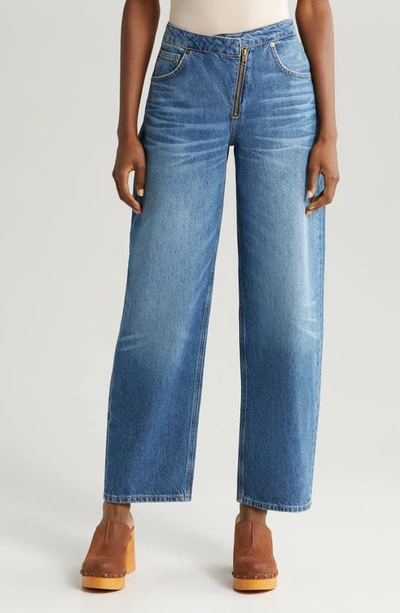 Frame Angled-zip Long Barrel Jeans In Pearl Dist