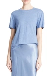 Vince Drop-shoulder Linen Crewneck Short-sleeve T-shirt In Azure Gem