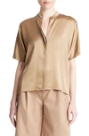 Vince Short-sleeve Dolman Button-front Silk Blouse In Gold