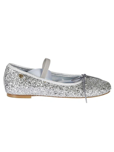 Chiara Ferragni Lace-up Glitter Ballerina Flats In Silver