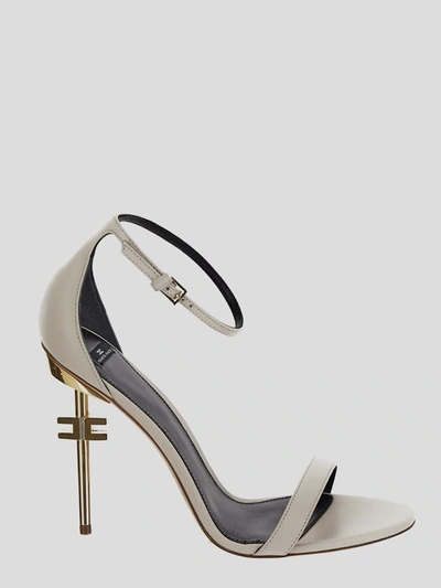 Elisabetta Franchi Leather Sandals With Logo Heel In Butter