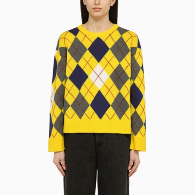 LOEWE YELLOW/MULTICOLOURED DIAMOND SWEATER IN WOOL