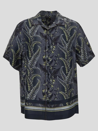 Etro Printed Silk Bowling Shirt In Blue