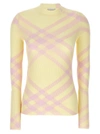 Burberry Crew Neck Ribbed Wool Blend Sweater With Tartan Motif