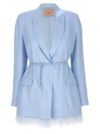 TWINSET FEATHER BLAZER DRESS DRESSES LIGHT BLUE