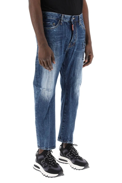 Dsquared2 Jeans Bro In Icon Dark Wash Stamps In Blue