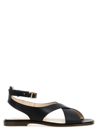 Tod's Crossover-straps Leather Sandals In Black