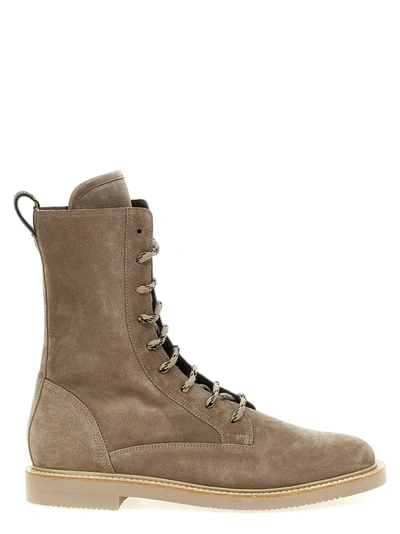 Brunello Cucinelli Suede Lace-up Boots In Beige