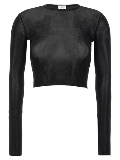 Saint Laurent Viscose Crop Top Tops Black