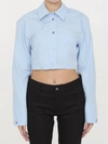 Alexander Wang Long Sleeve Copped Button Up Top In Blue