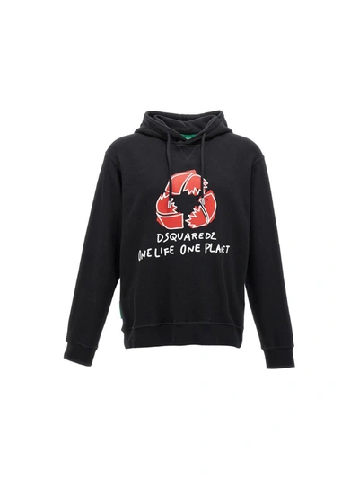Dsquared2 One Life One Planet Recycled Leaf Hoodie In Black
