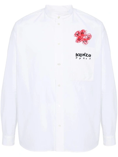 Kenzo Drawn Varsity Cotton Shirt In White