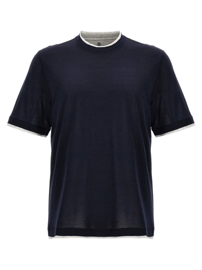 Brunello Cucinelli Layered-effect Crewneck T-shirt  In Blue