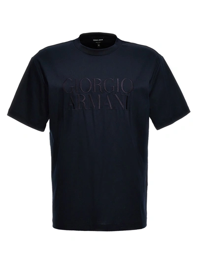 Giorgio Armani Logo-embroidered Cotton T-shirt In 蓝色