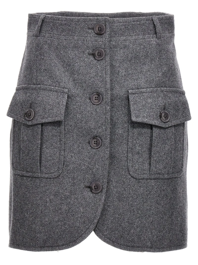 Kenzo Womens Stone Grey Curved Split-hem Wool Mini Skirt