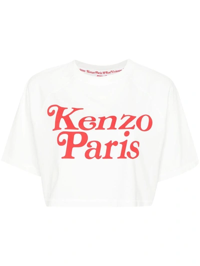 Kenzo Cropped T-shirt With Print In White