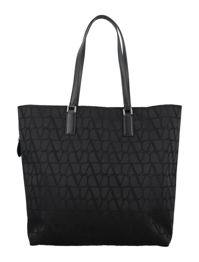 Valentino Garavani Toile Iconographe Shopping Bag In Black