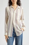 MILLE SOFIA LONG SLEEVE BURNOUT LACE BUTTON-UP SHIRT