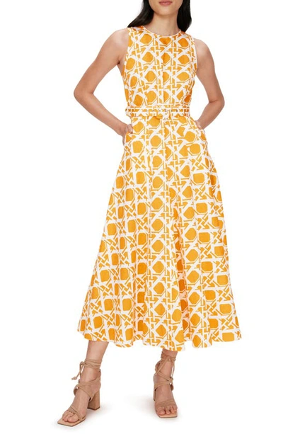 Diane Von Furstenberg Elliot Geometric Print Belted Midi Dress In Vintage Cane Lg M