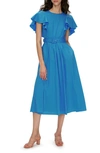 Diane Von Furstenberg Damon Ruffle Sleeve Cotton Blend Midi Dress In Vivid Blue