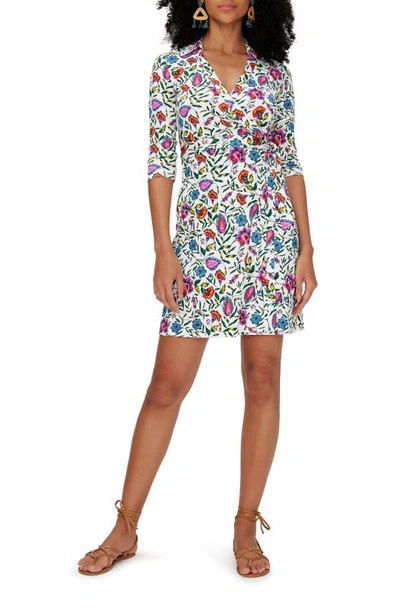 Diane Von Furstenberg New Jeanne Floral-print Silk-jersey Wrap Dress In Off-white