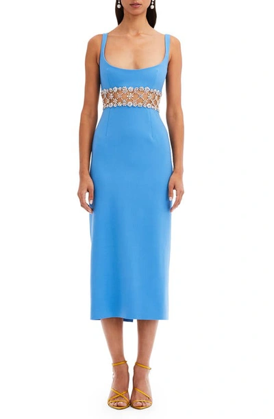 Oscar De La Renta Crystal-embellished Midi Dress In Cerulean