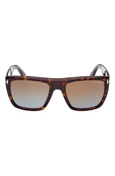 Tom Ford Men's Alberto Polarized Square Sunglasses In Shiny Havana Brown