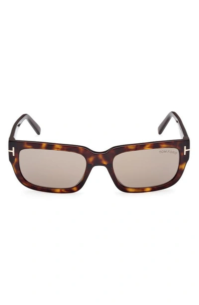 Tom Ford Ezra Rectangular Sunglasses, 54mm In Havana/brown Mirrored Solid