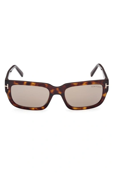 Tom Ford Ezra Rectangular Sunglasses, 54mm In Shiny Havana / Roviex Mirror