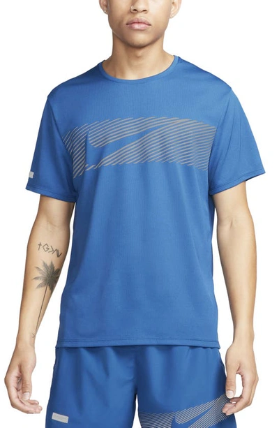 Nike Men's Miler Flash Dri-fit Uv Short-sleeve Running Top In Court Blue/reflective Silver